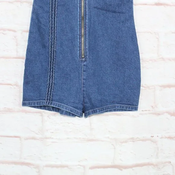 NEW Revice Blue Cotton Zip Front Rollergirl Playsuit Denim Romper Size L - Picture 4 of 10
